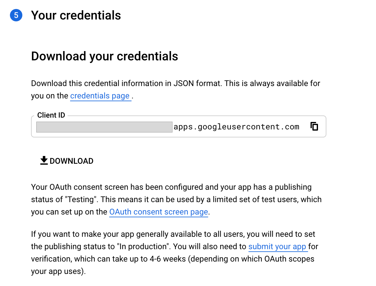 Download application credentials